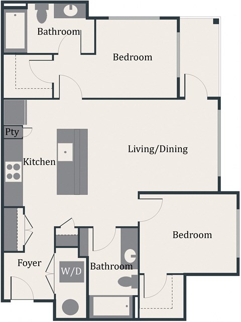 Floor plan for 2 beds, 2 baths, 920 sqft